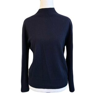 Zara Mock TurtleNeck Fine Knit Wool Sweater Navy Blue XS S